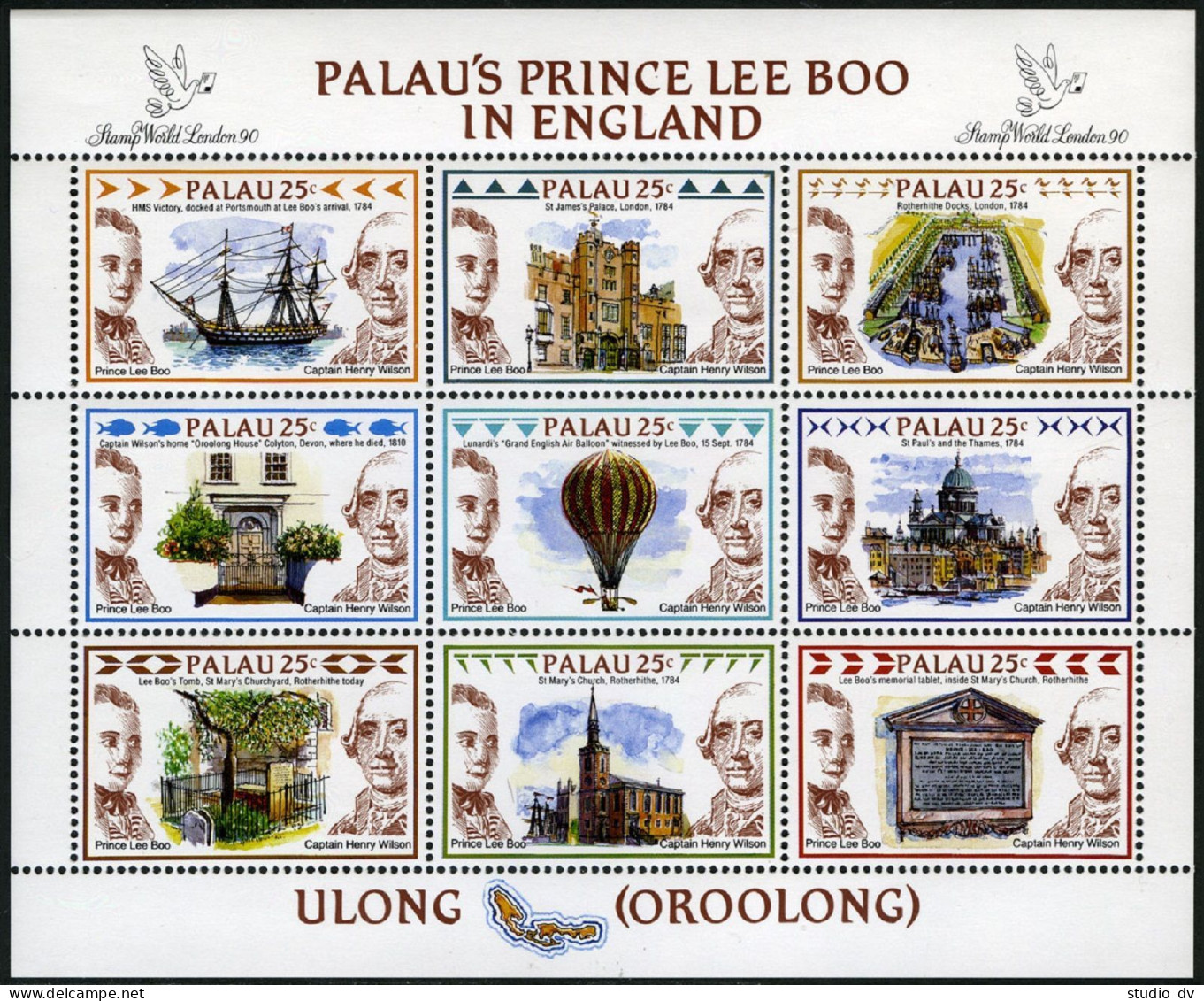 Palau 235 Ai Sheet, MNH. Mi 351-359 Klb. Palau Prince Lee Boo In England, 1990. - Palau