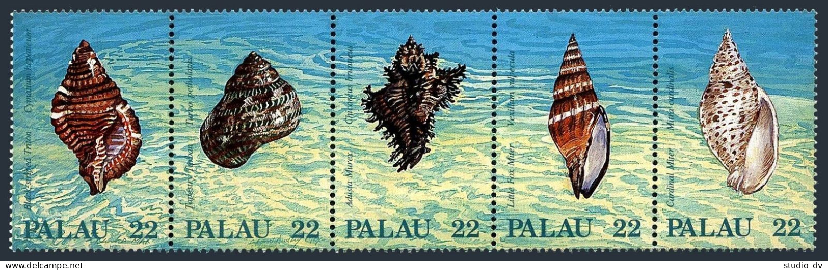 Palau 150-154a Strip, MNH. Michel 192-196. Shells 1987. - Palau