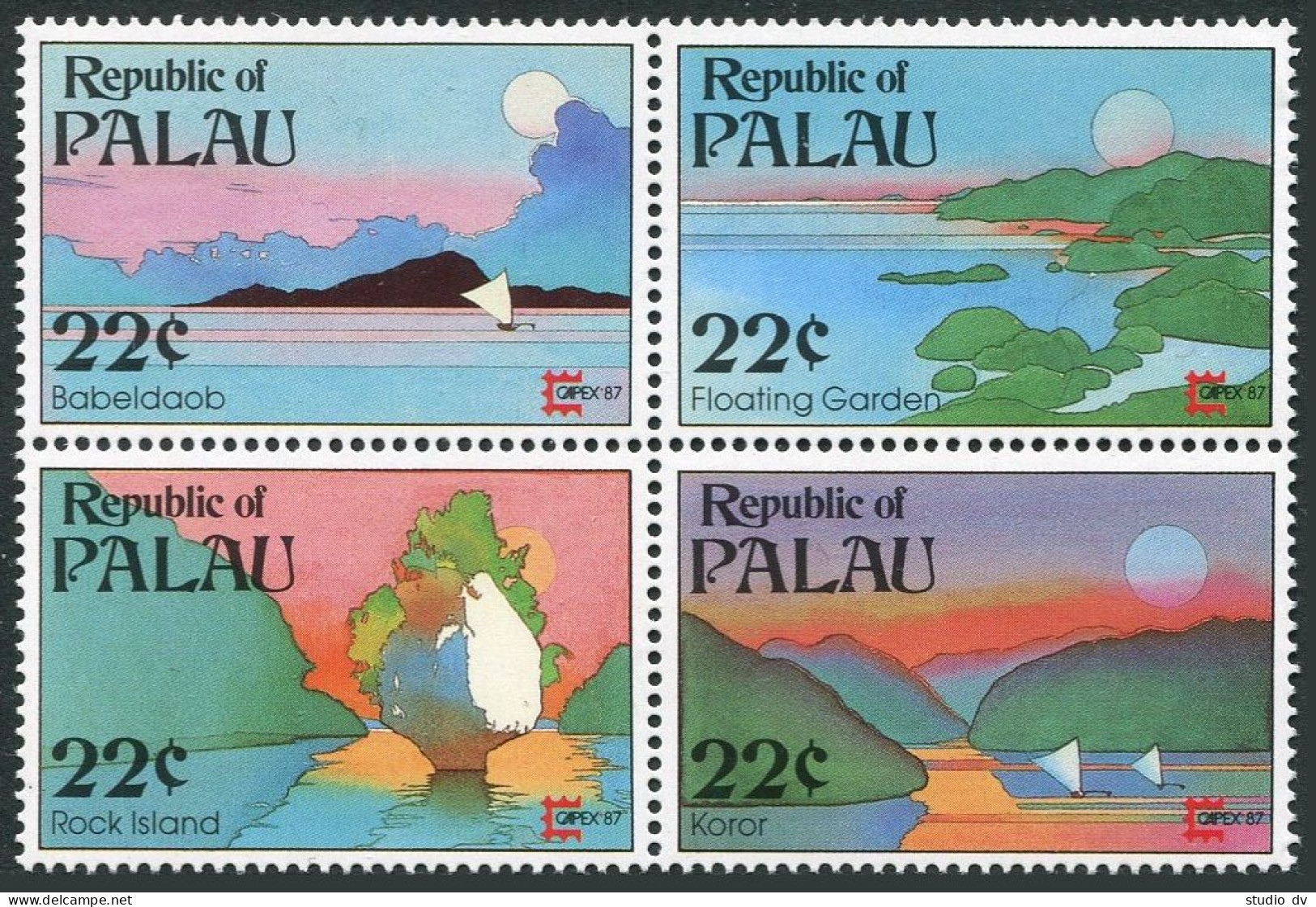 Palau 146-149a Block, MNH. Michel 188-191. CAPEX-1987, Islands Views. - Palau