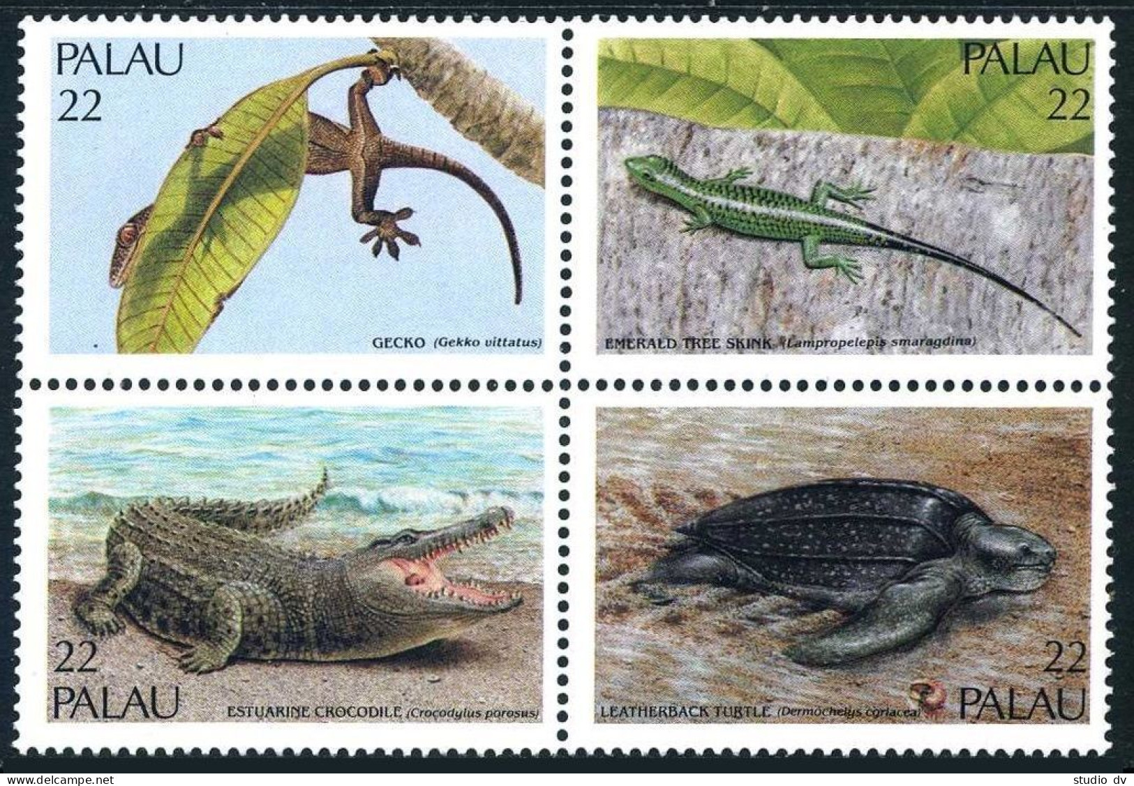 Palau 113-116a, MNH. Michel 159-162.Gecko, Tree Skink, Crocodile, Turtle, 1986.. - Palau