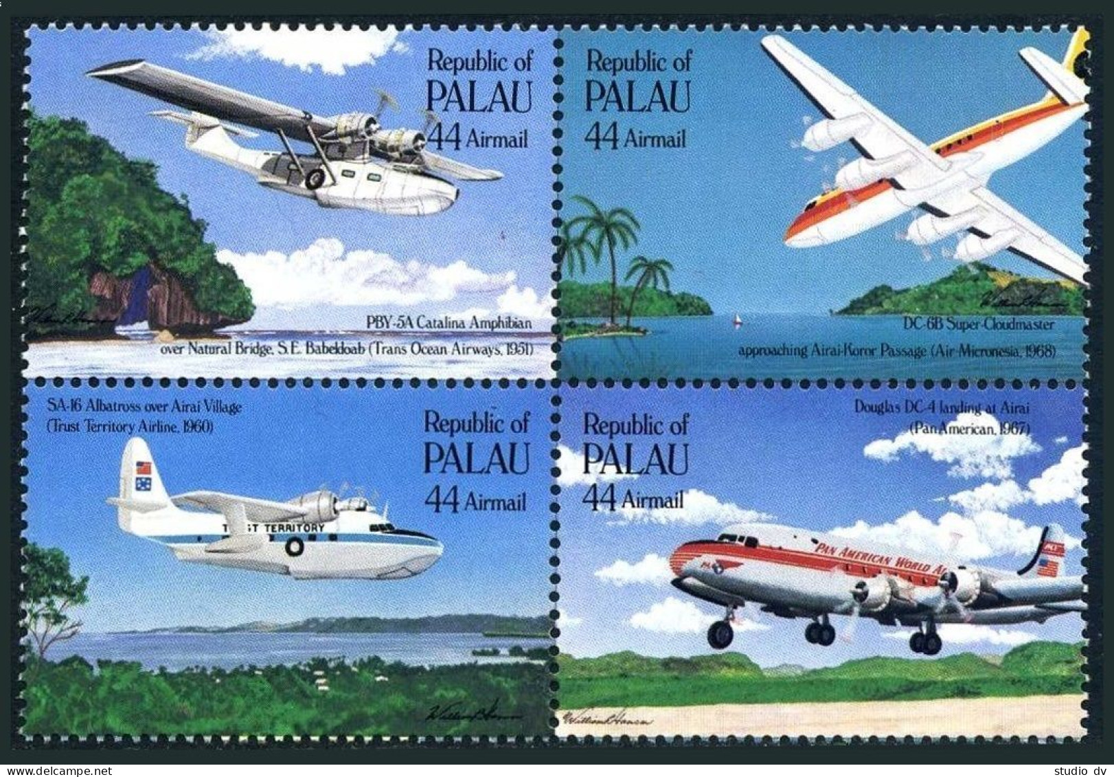 Palau 94, C10-C13, MNH. Trans-Pacific Mail Flight-50, 1985. Planes - Palau