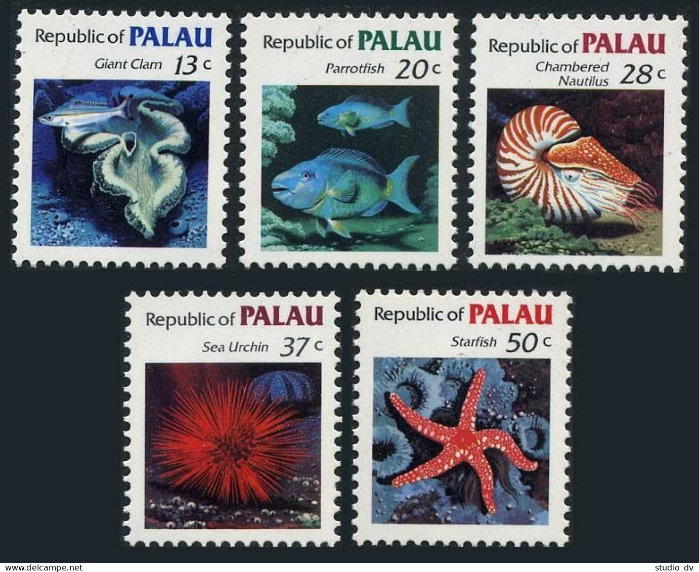 Palau 13-15,17-18,MNH. Marine Life 1984:Clam,Nautilus, - Palau