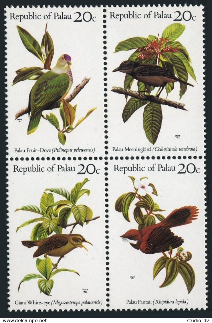 Palau 5-8a Block, MNH. Mi 5-8. Birds 1983. Dove, Morning Bird, Giant White-eye, - Palau
