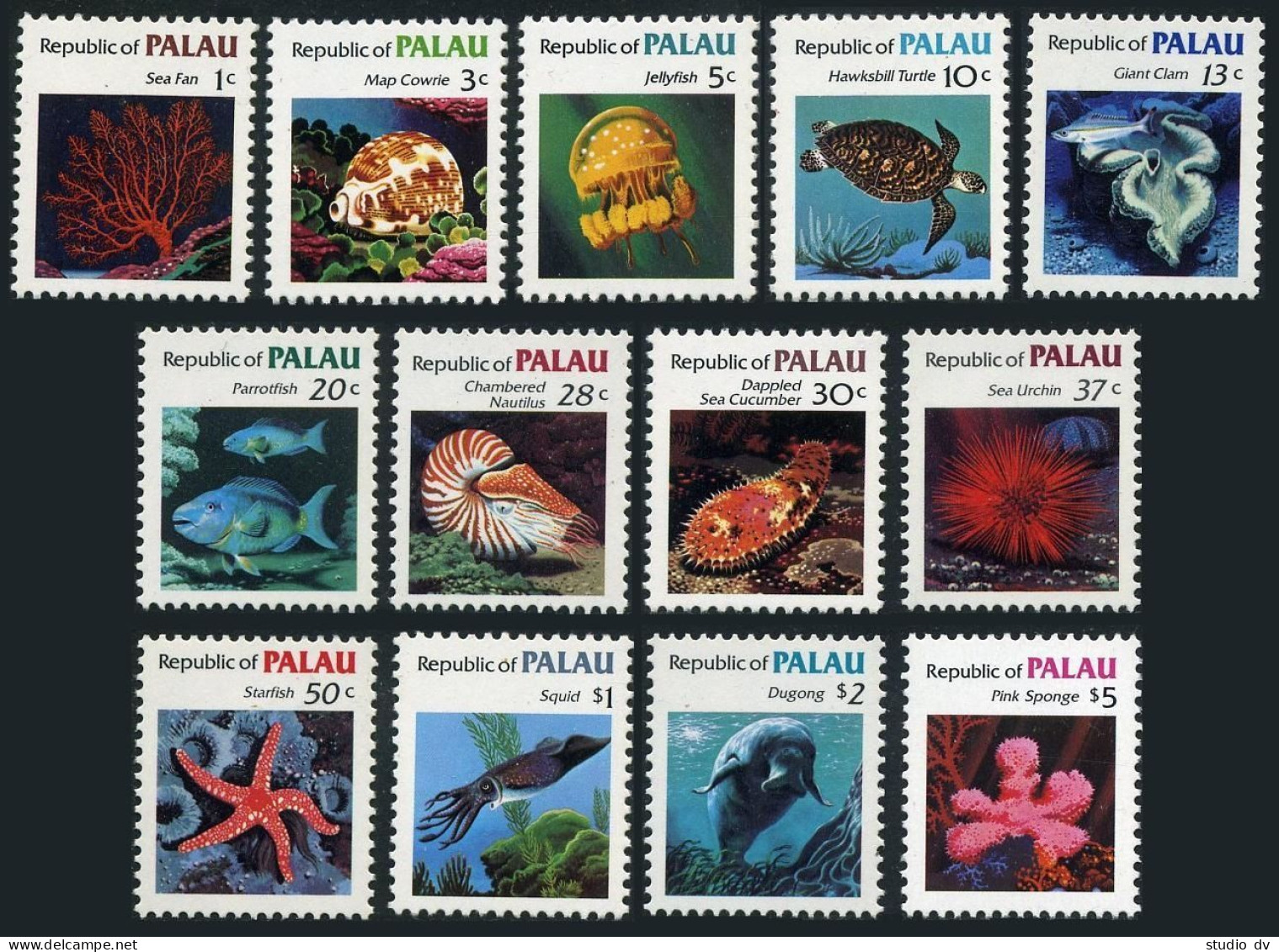 Palau 9-21,MNH.Michel 9-19,59-60. 1983.Sea Fun,Shell,Fish,Turtle,Squid,Dugongs, - Palau