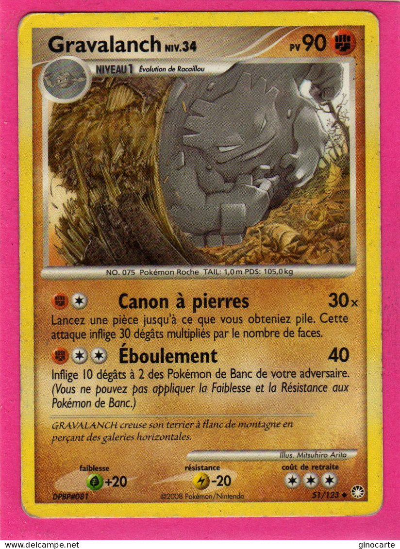 Carte Pokemon 2008 Diamant Et Perle Tresor Mysterieux 51/123 Gravalanch 90pv Occasion - Diamond & Pearl 