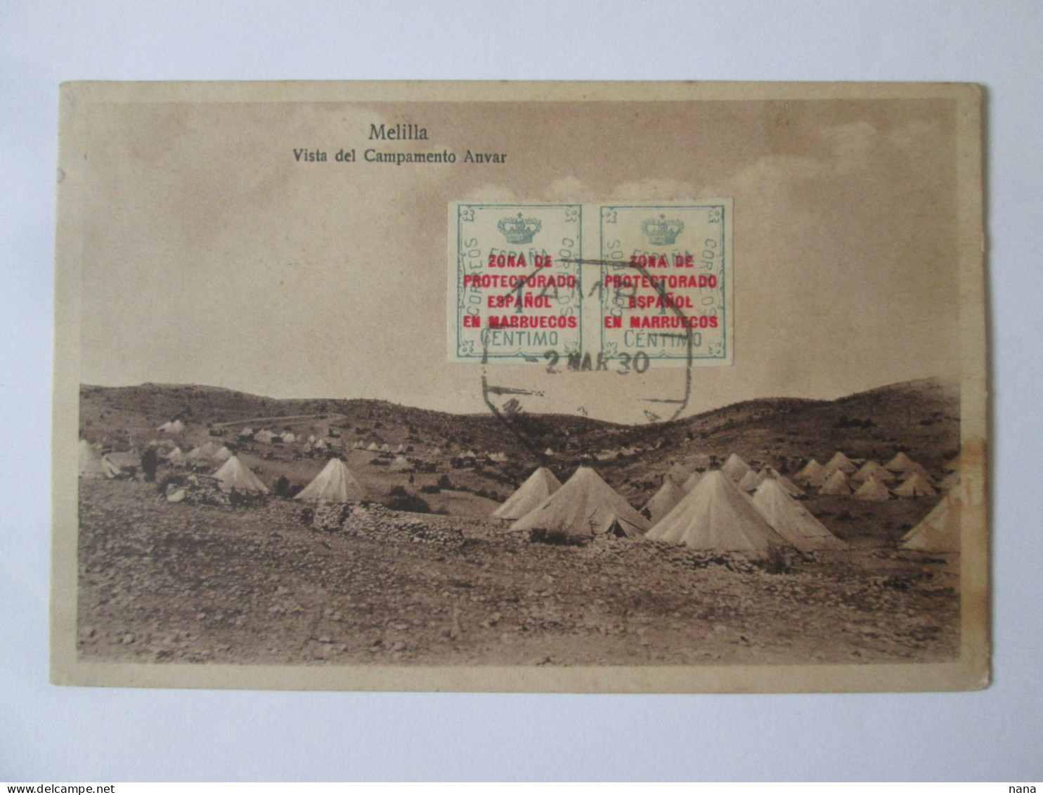 Rare! Spain/Melilla:View Of Anvar Camp With Rare Stamps From 1930:Spanish Protectorate Zone In Morocco,unused Poscard - Melilla
