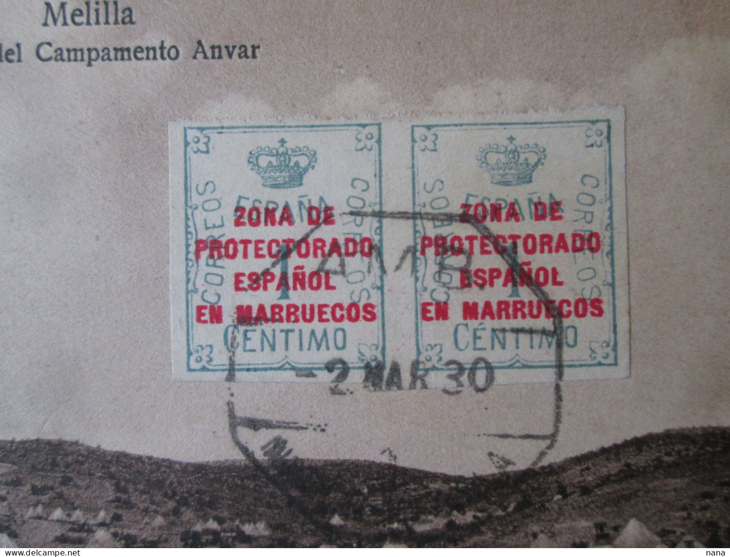 Rare! Spain/Melilla:View Of Anvar Camp With Rare Stamps From 1930:Spanish Protectorate Zone In Morocco,unused Poscard - Melilla