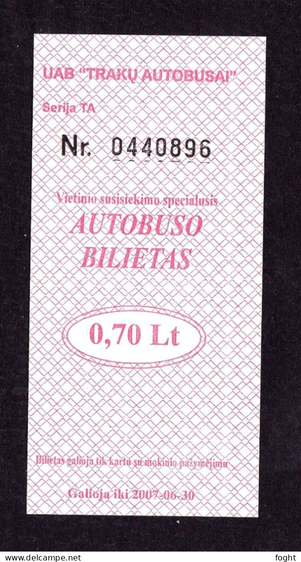 2007 Lithuania School, Gymnasium 0.70 Lt Coupon For Travel By Bus From The Village To The Trakai. - Litauen