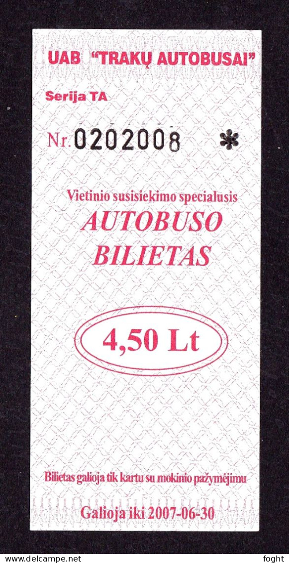 2007 Lithuania School, Gymnasium Coupon 4.5Lt For Travel By Bus From The Village To The Trakai - Lituanie