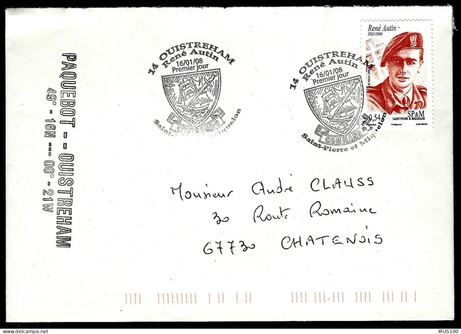 LETTRE EN PROVENANCE DE SAINT PIERRE ET MIQUELON - FDC RENÉ AUTIN / COMMANDO -  - Storia Postale