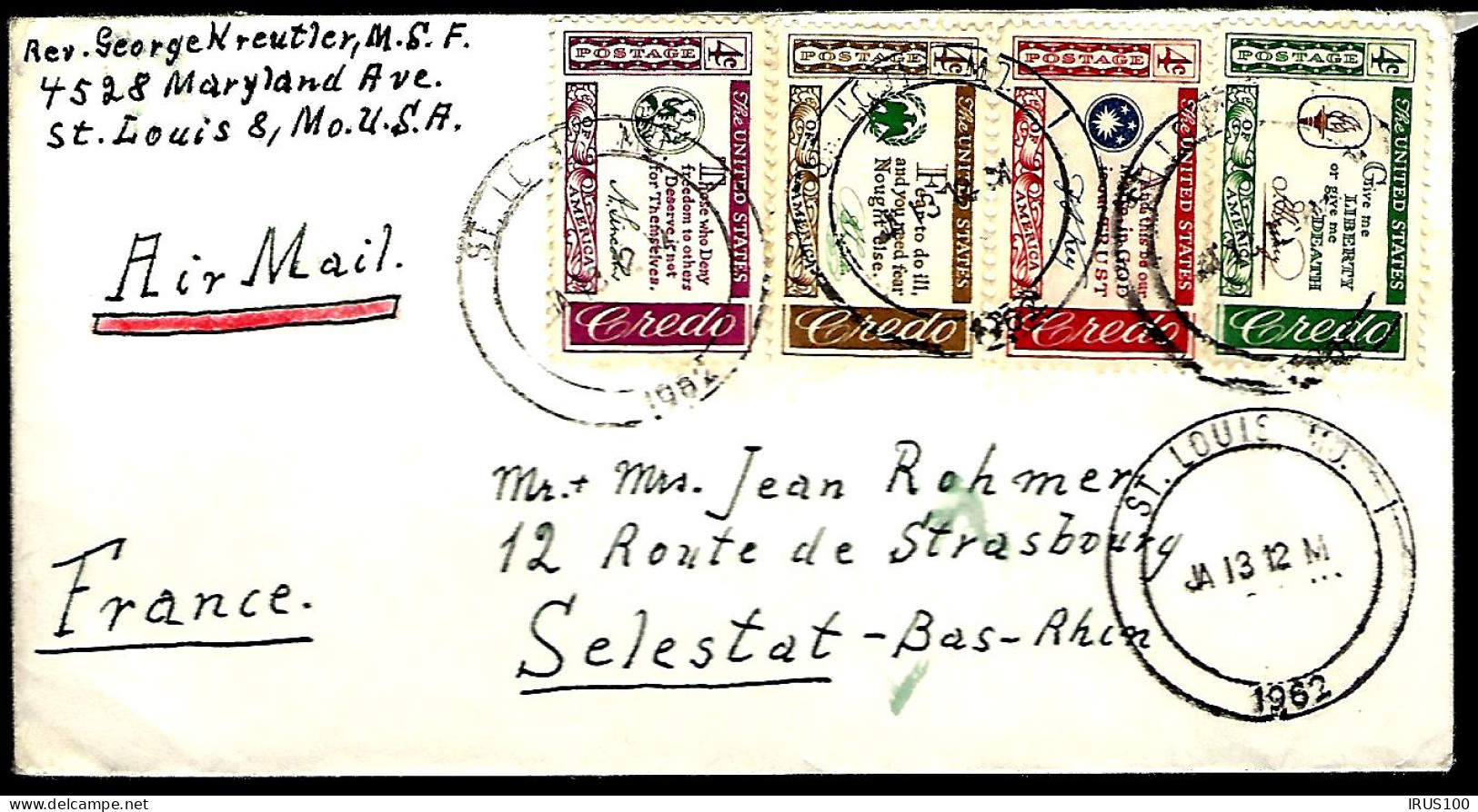 LETTRE EN PROVENANCE DES U.S.A - POUR SÉLÉSTAT (ALSACE) - 1962 - - Lettres & Documents