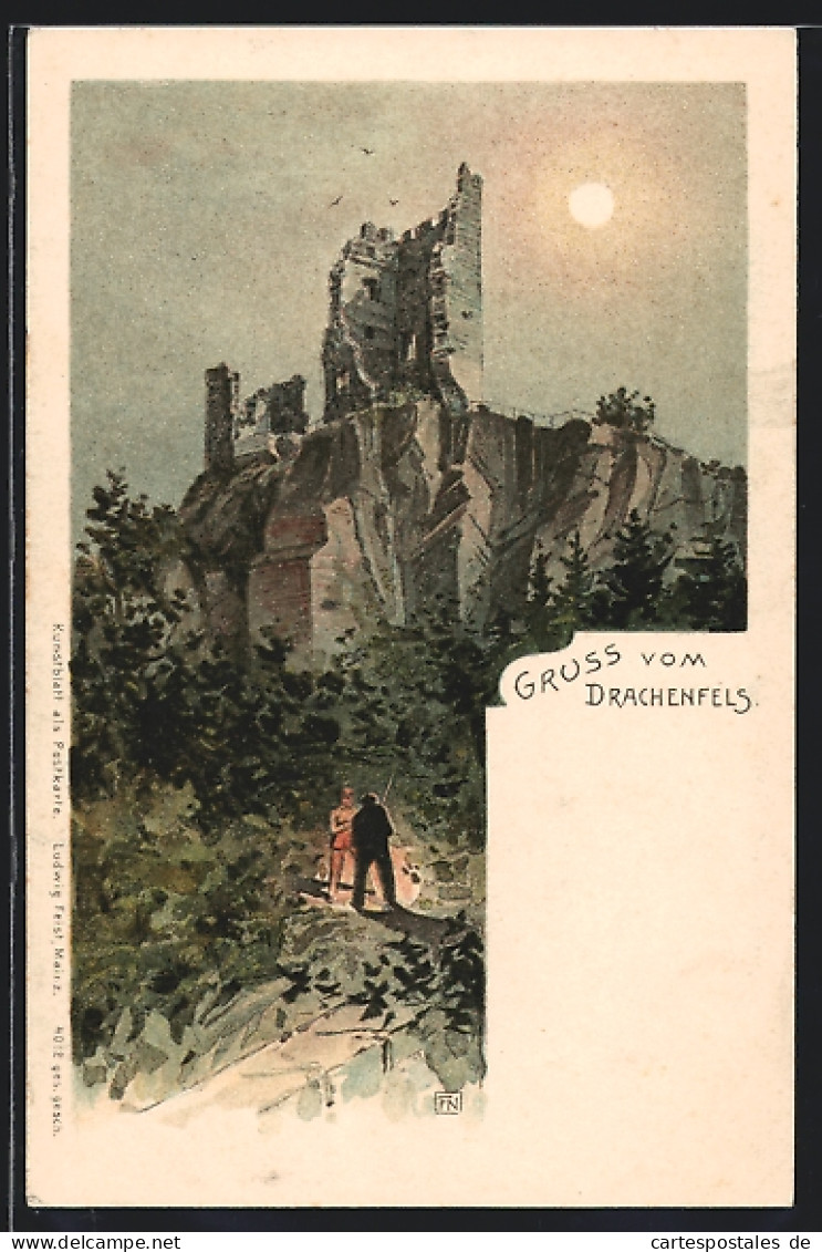 Lithographie Drachenfels, Blick Auf Die Ruine  - Drachenfels