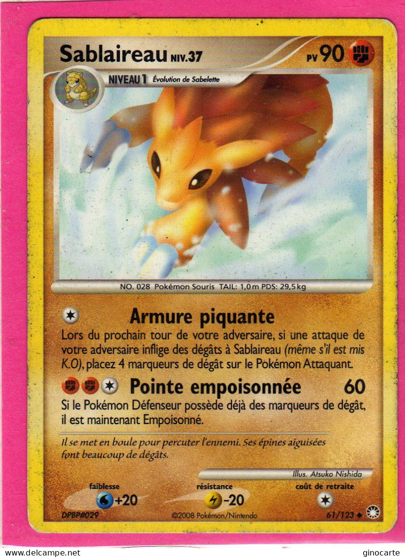 Carte Pokemon 2008 Diamant Et Perle Tresor Mysterieux 61/123 Sablaireau 90pv Bon Etat - Diamant & Perle