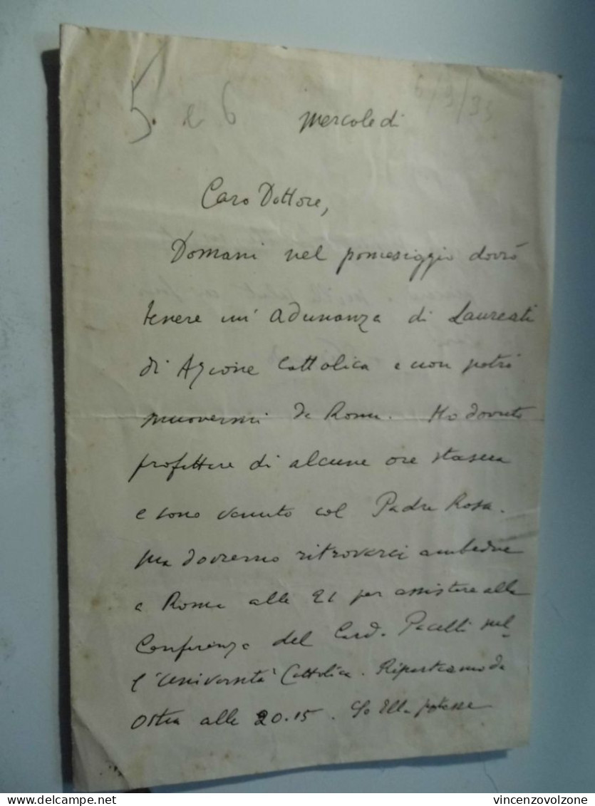 Lettera Manoscritta Monsignor Giuseppe Pizzardo 1933 - Manuscripts