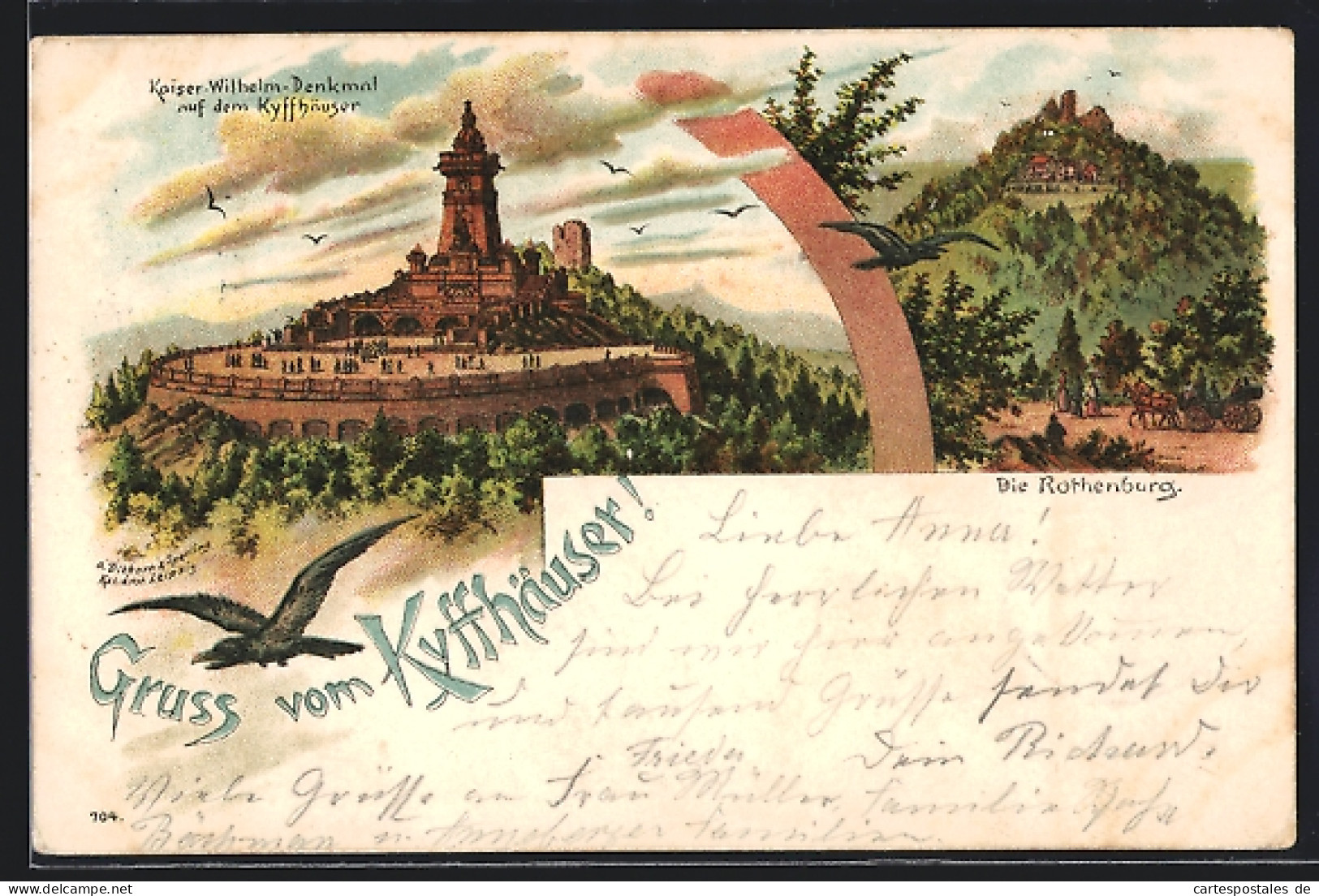 Lithographie Kyffhäuser, Kaiser-Wilhelm-Denkmal Und Rothenburg  - Kyffhäuser