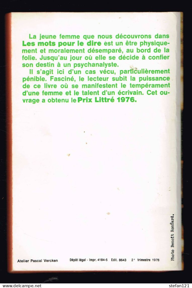 Les Mots Pour Le Dire - Marie Cardinal - 1975 - 350 Pages 16,5 X 11 Cm - Avventura