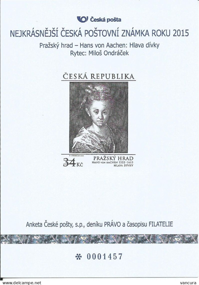 Commemorative Sheet Czech Republic  Best Czech Stamp Poll Of 2015 - Otros & Sin Clasificación