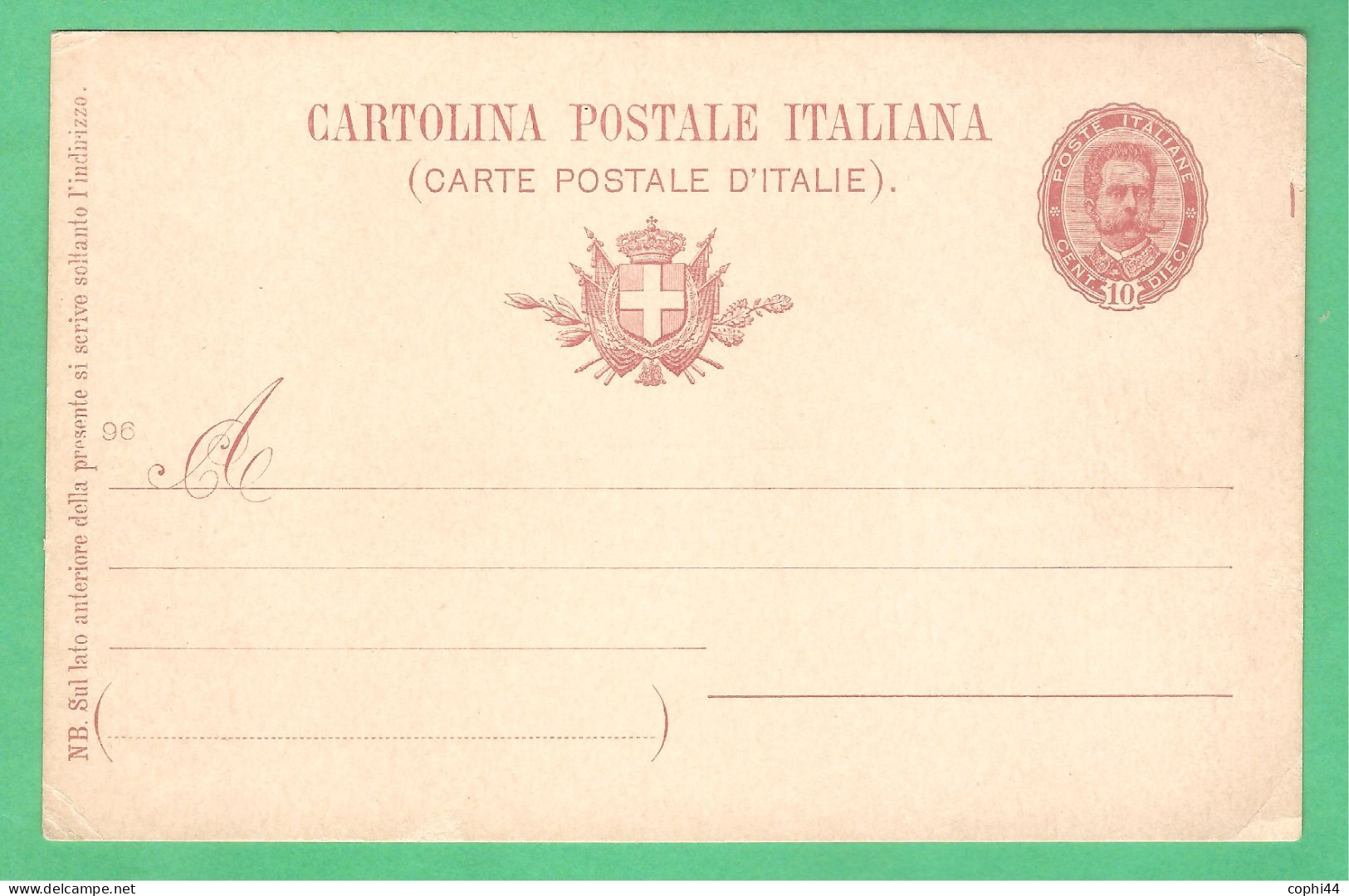 REGNO D'ITALIA 1895 CARTOLINA POSTALE EFFIGE OVALE UMBERTO I MIL. 96 10 C Rosa (FILAGRANO C25) NUOVA - Interi Postali