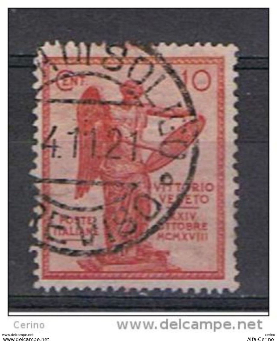 REGNO  VARIETA': 1921  VITTORIA - 10 C. CARMINIO US. - COR. SX. - FARRA  DI  SOLIGO 4.11.21 -  C.E.I. 117 Ad - DATA  RRR - Used