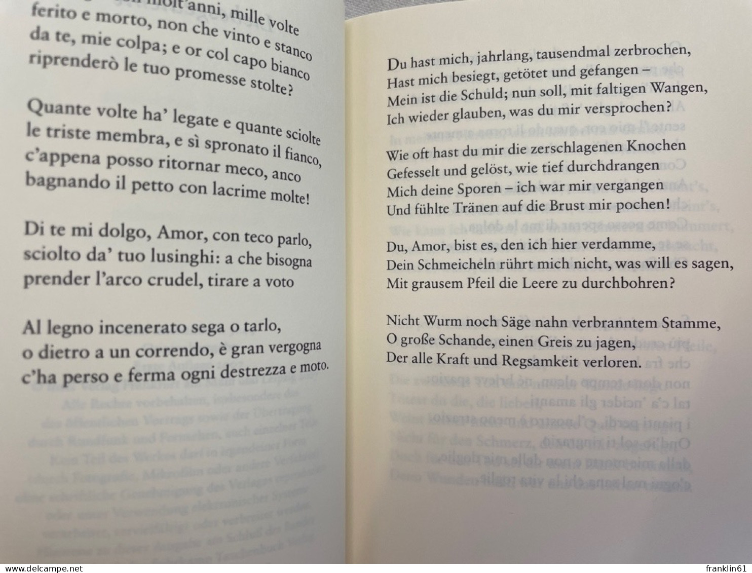 Liebesgedichte : Italienisch Und Deutsch. - Poems & Essays