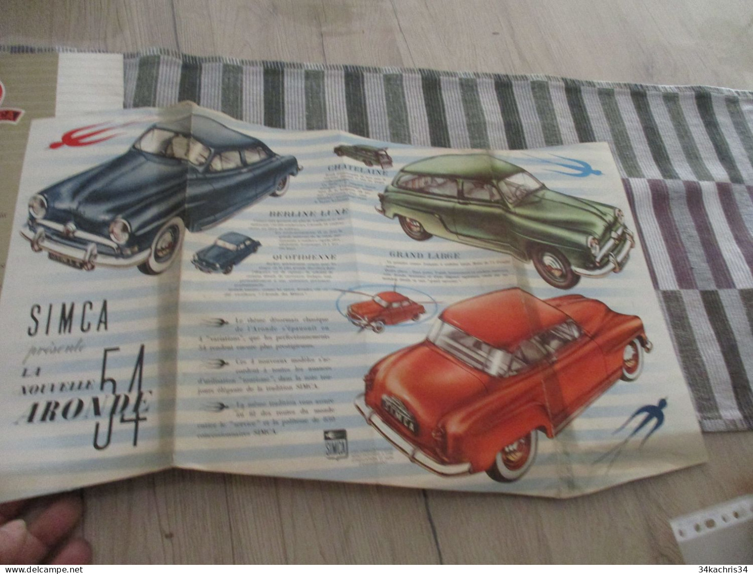 Pub Publicité Dépliante D'époque SIMCA Aronde 54 - Automobili