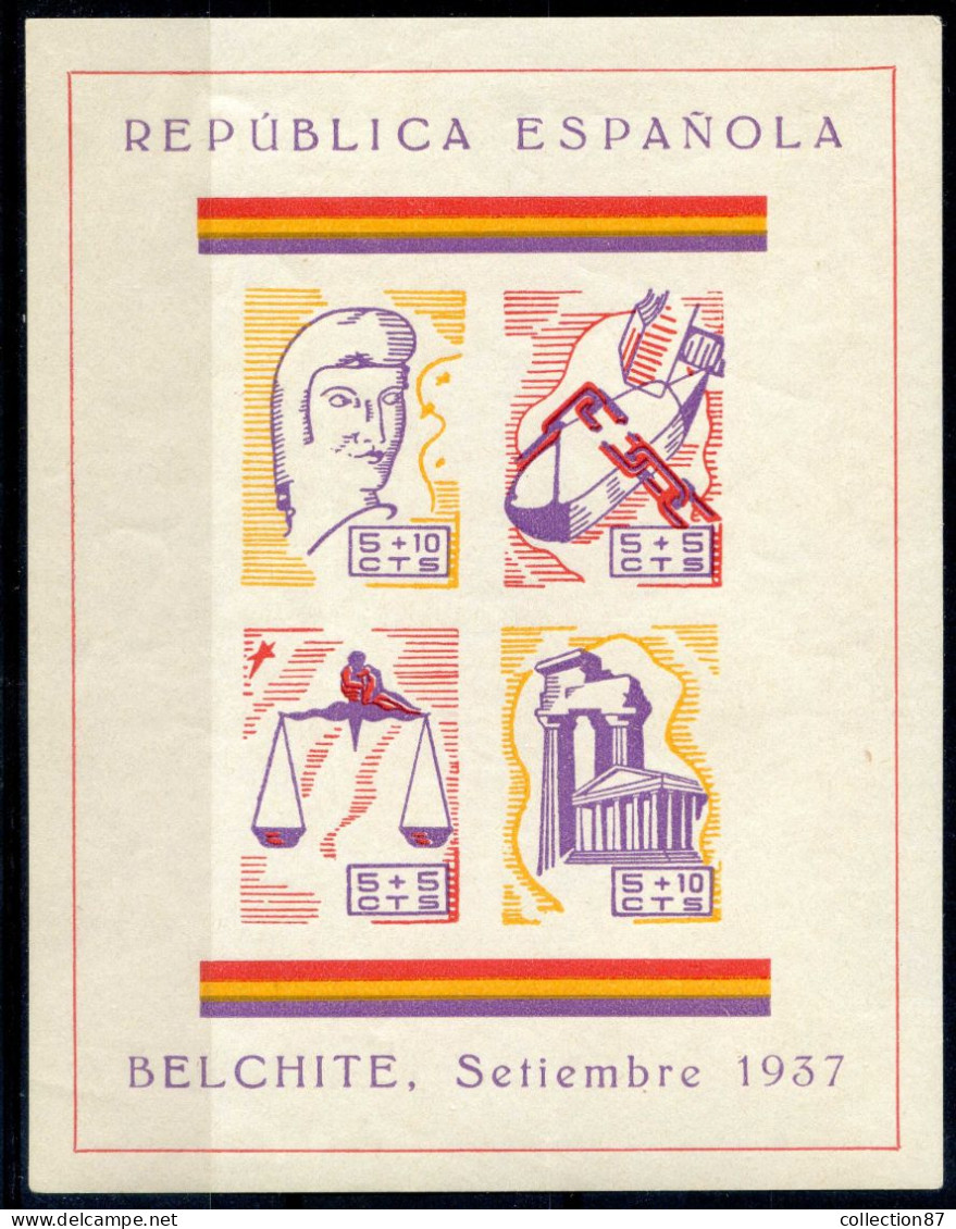 REF 002 > ESPAGNE < BLOC De La GUERRE CIVILE * * < Neuf Luxe - MNH * * - BELCHITE SARAGOSSE 1937 - Spanish Civil War Labels