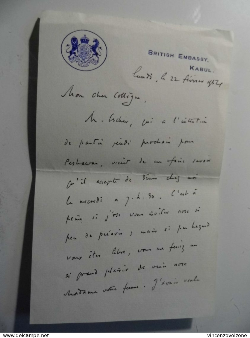 Lettera Manoscritta "BRITISH EMBASSY KABUL" 1921 - Manuscripts