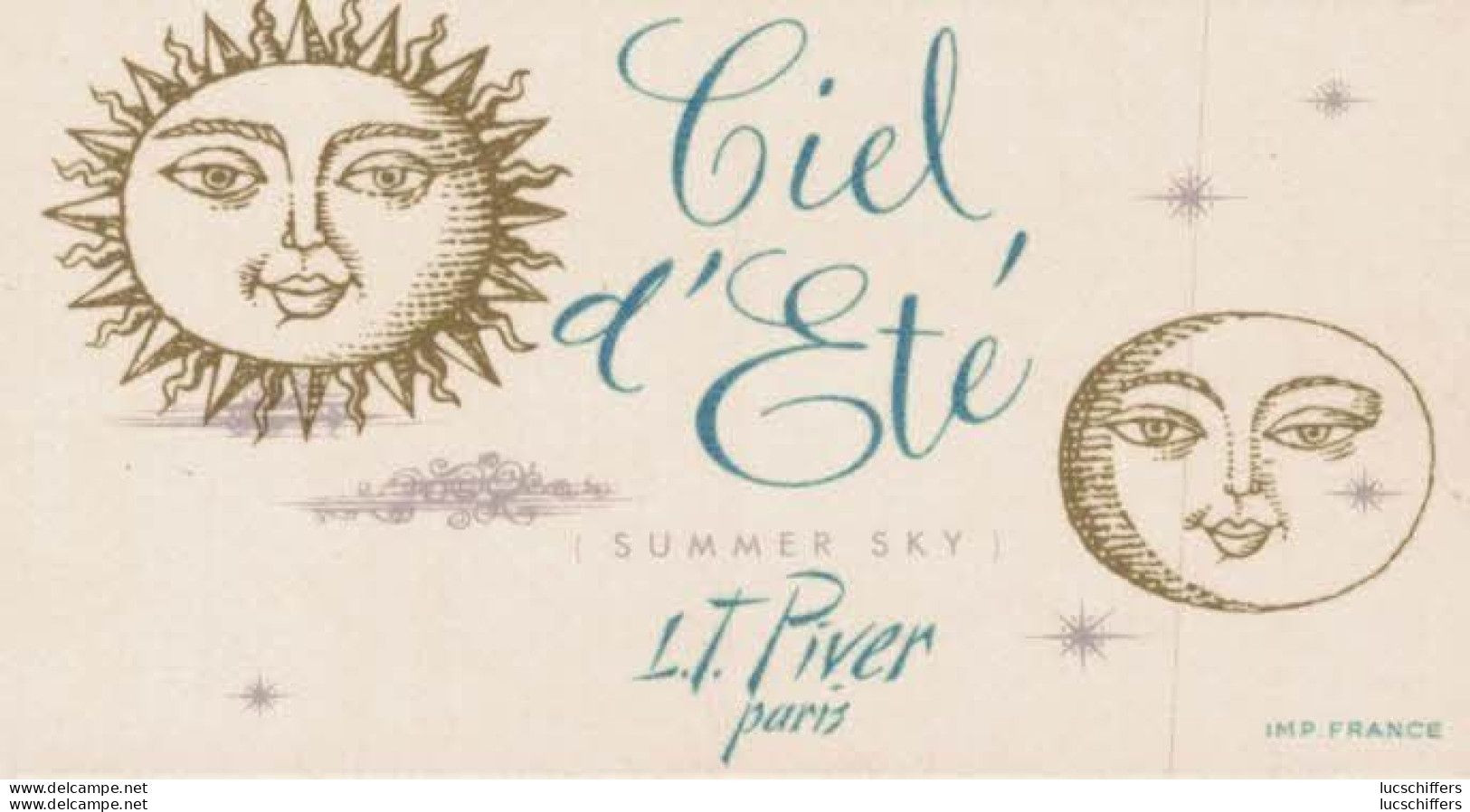 Carte Parfumée - Ciel D'été - L.T.Piver - Illustration Lune Et Soleil - Anciennes (jusque 1960)