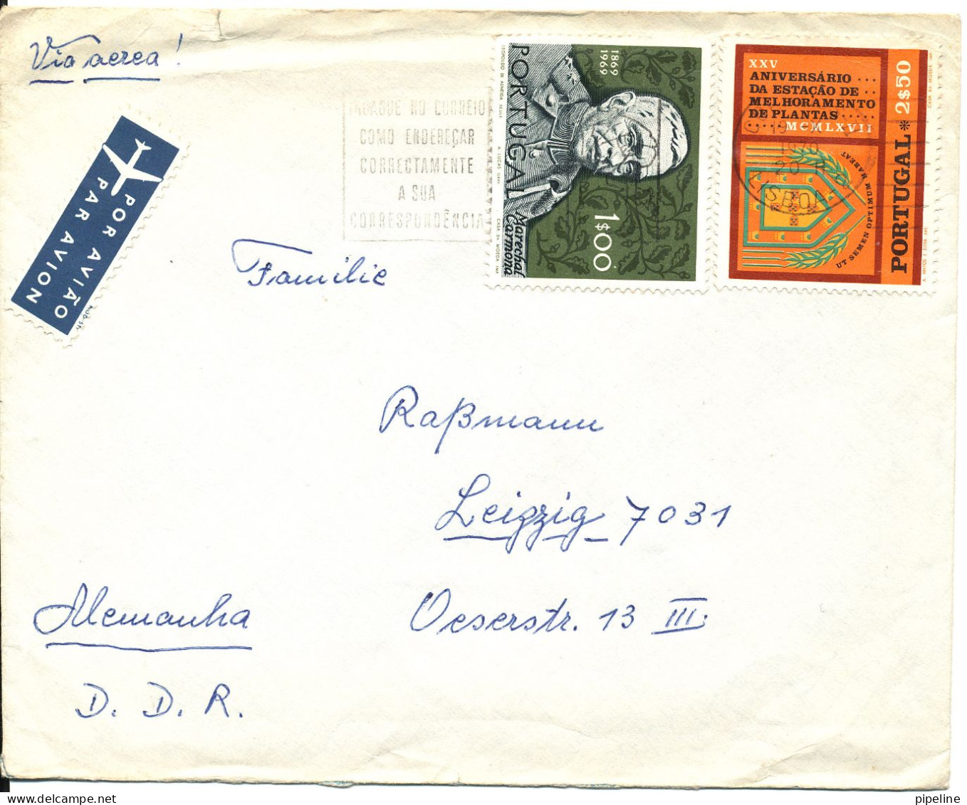 Portugal Cover Sent Air Mail To Germany DDR 1970 - Brieven En Documenten