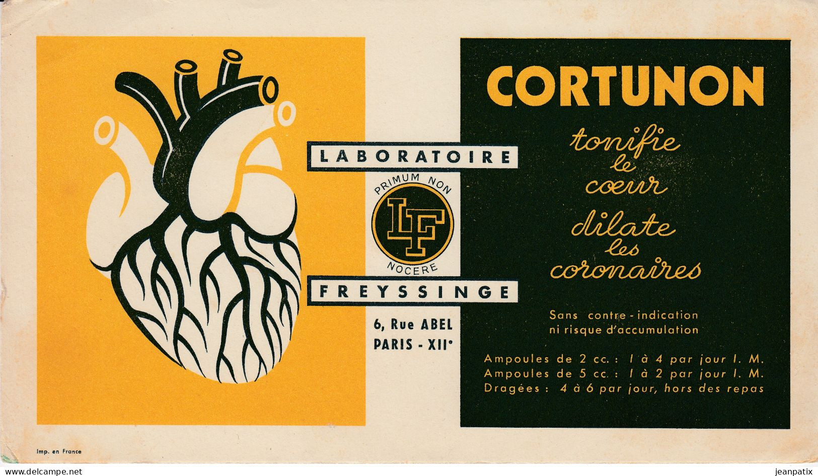 BUVARD & BLOTTER - Pharmacie - CORTUNON - Tonifie Le Coeur Dilate Les Coronaires - Laboratoires FREYSSINGUE - Paris - Droguerías