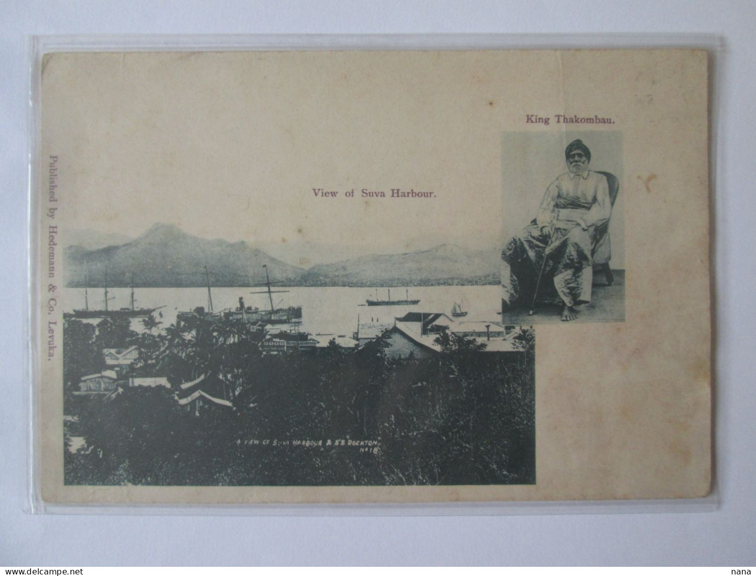 Rare! Fiji:Suva Harbour & Cakobau(Seru Thakombau) The Last King Of Fiji Who Was Also A Cannibal,unused Post.about 1890 - Figi