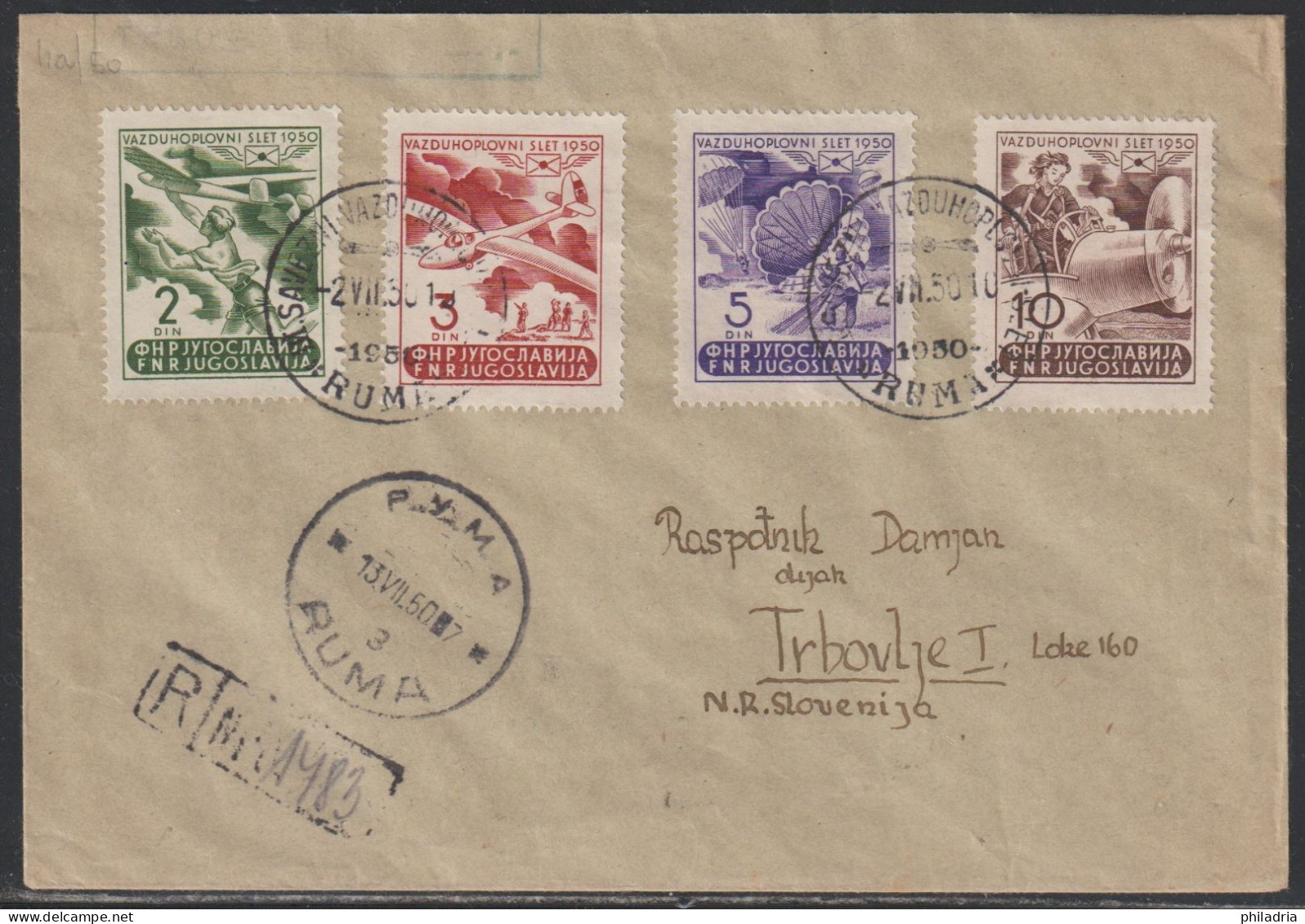 Yugoslavia, 1950, Ruma, Registered Cover To Trbovlje - Covers & Documents