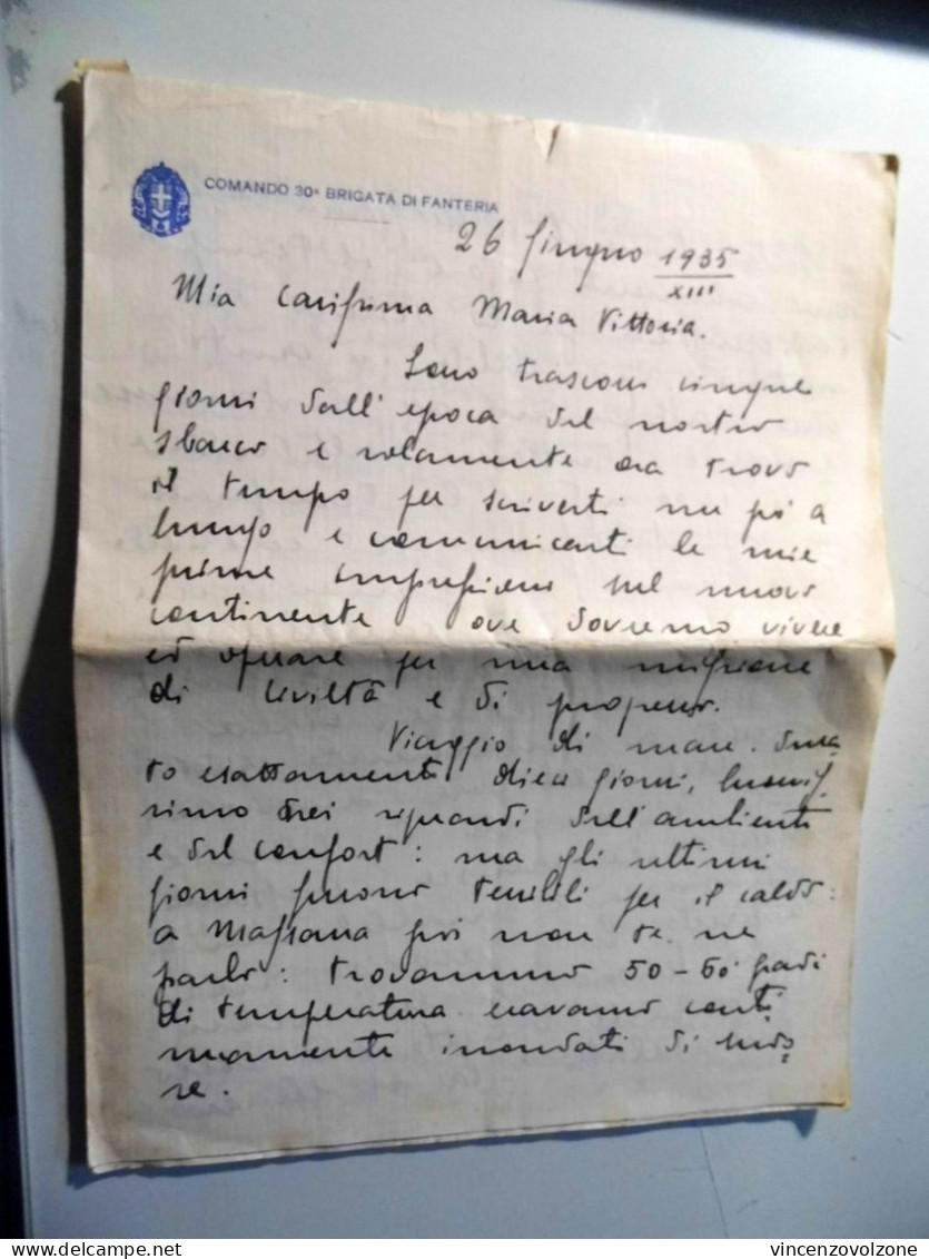 Lettera Manoscritta  "COMANDO BRIGATA DI FANTERIA 26 Giugno 1935" - Manuscripts