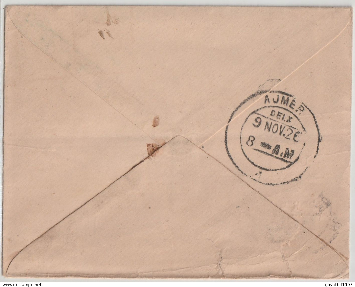 India Indian States Gwalior.1922 K G Vth Cover Brown On White Laid Paper Gwalior Over Print On K G Vth Envelope(G104) - Gwalior