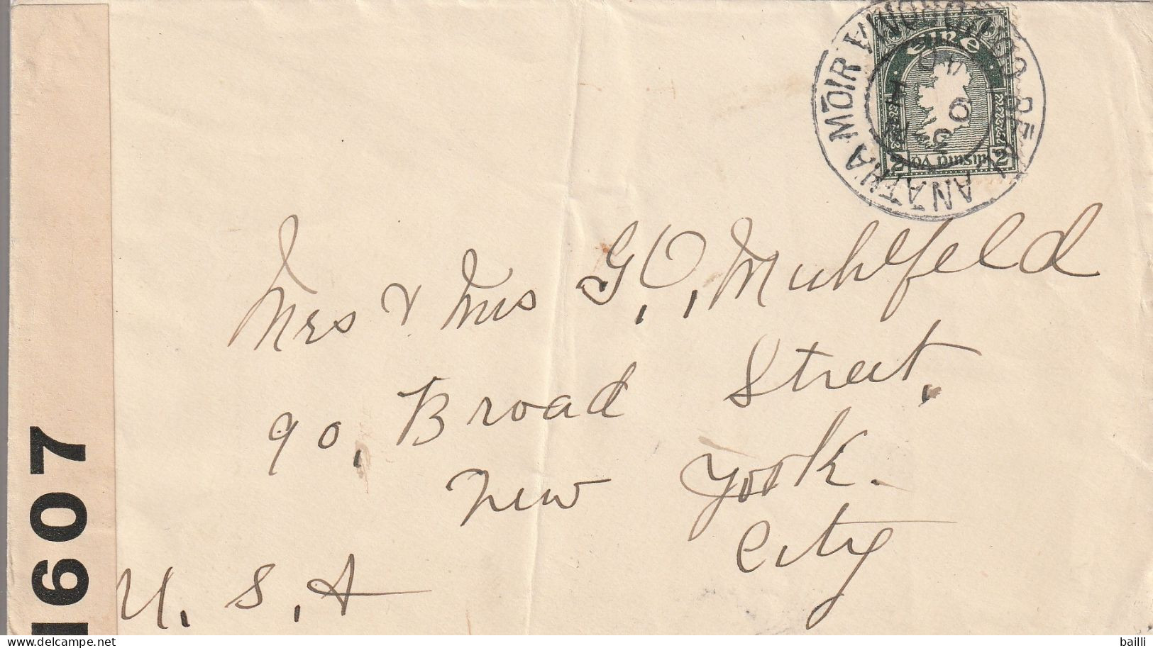 Irlande Lettre Censurée Pour Les Etats Unis 1940 - Lettres & Documents