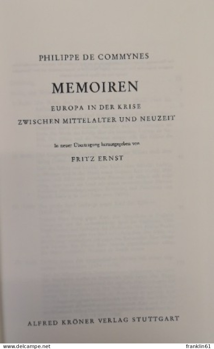 Memoiren.  Europa In Der Krise Zwischen Mittelalter Und Neuzeit. - 4. Neuzeit (1789-1914)