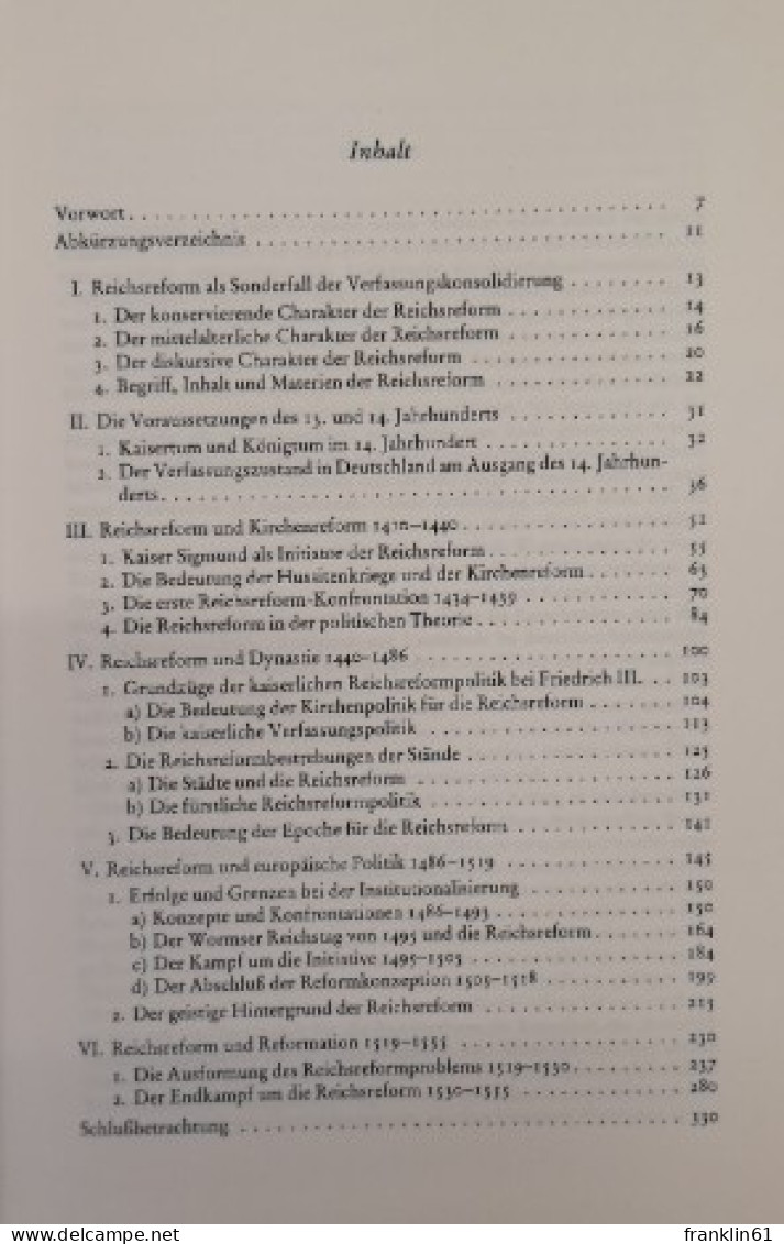 Die Reichsreform. 1410 - 1555. Die Staatsproblematik In Deutschland Zwischen Mittelalter Und Gegenwart. - 4. 1789-1914