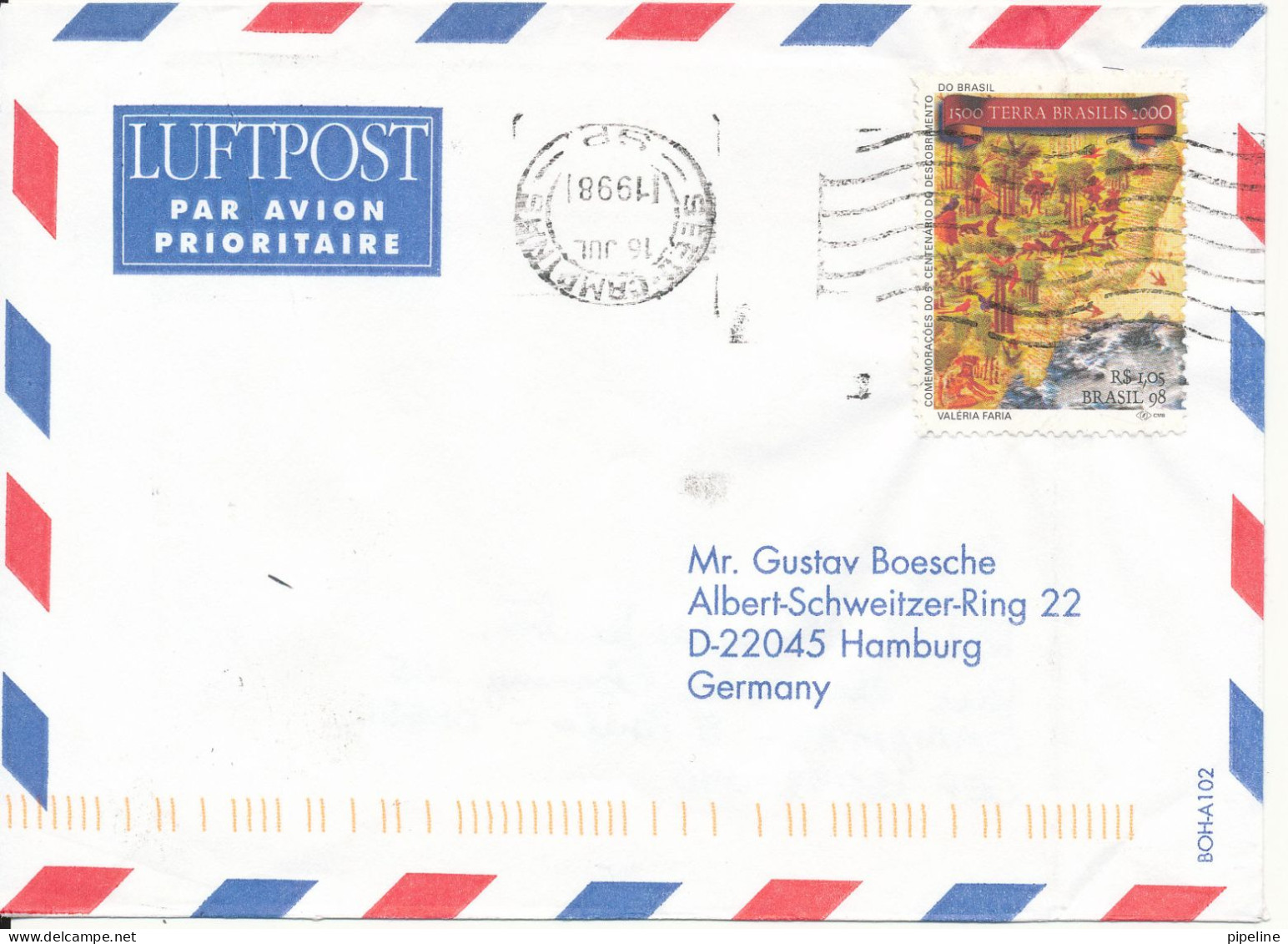 Brazil Air Mail Cover Sent To Germany 15-7-1998 Single Franked - Posta Aerea