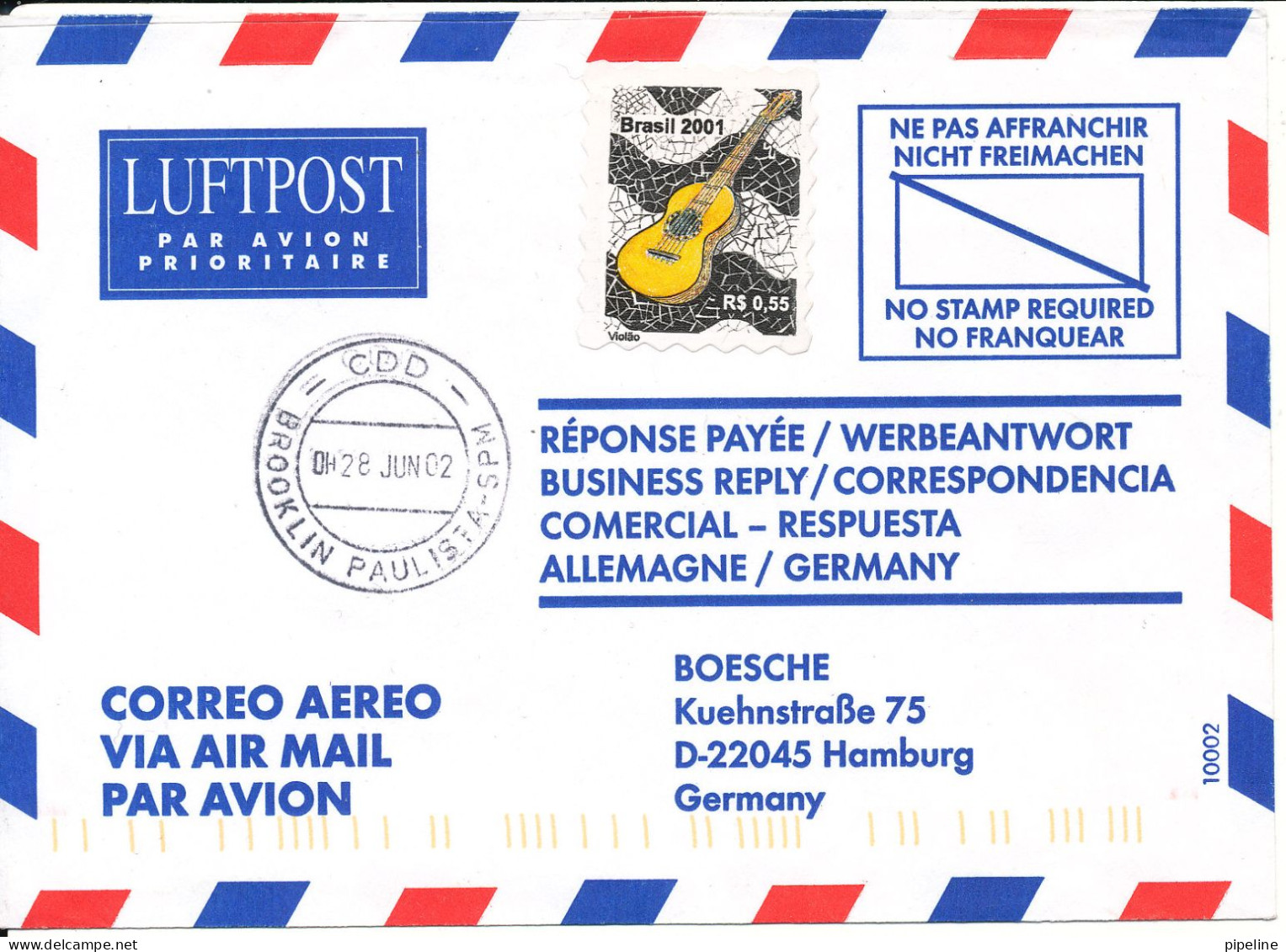 Brazil Air Mail Cover Sent To Germany 28-6-2002 Single Franked - Airmail
