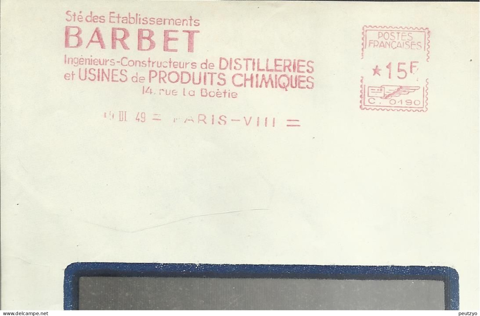 Lettre  EMA Havas C 1949 BARBET Distilleries Et Usines Produit Chimie Metier 75 Paris  A20/09 - Chimie