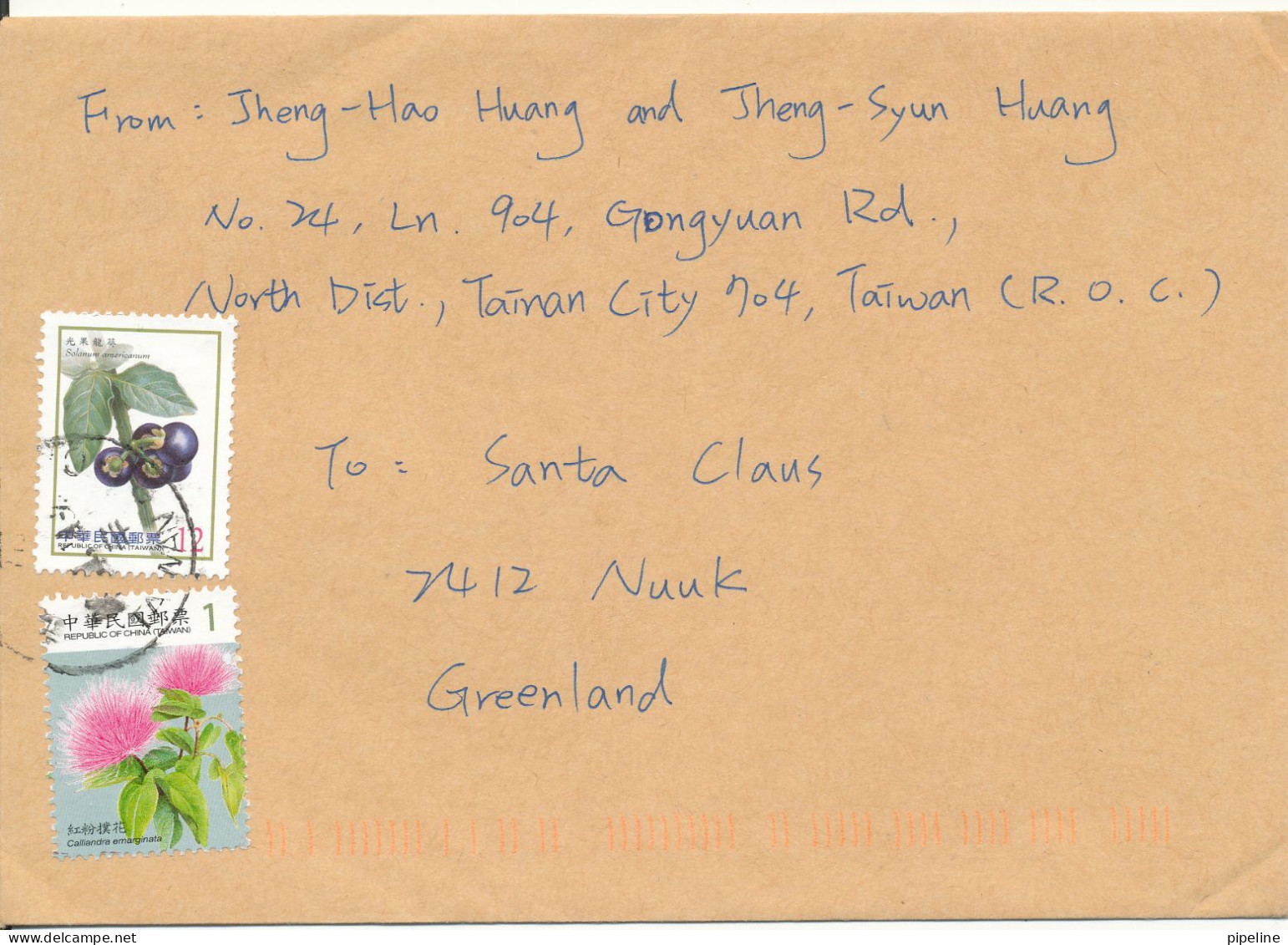 Taiwan Cover Sent To Santa Claus Greenland 2014 Topic Stamps - Lettres & Documents
