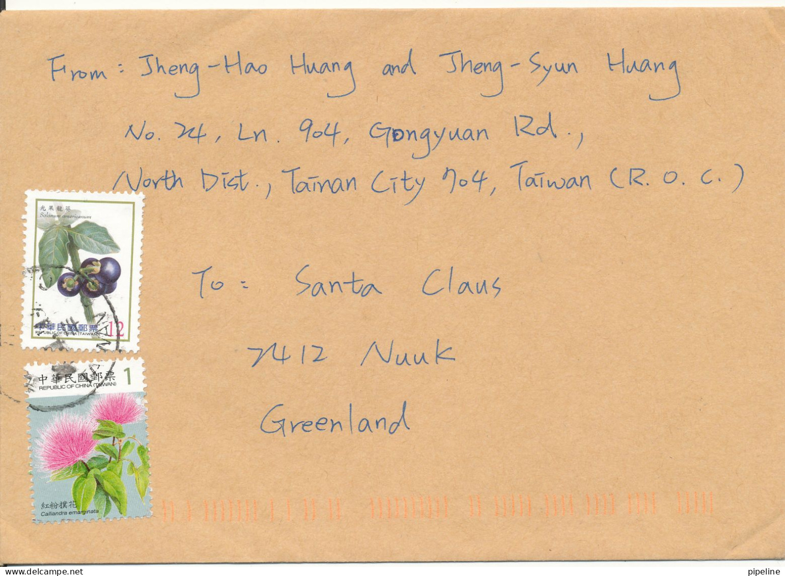 Taiwan Cover Sent To Santa Claus Greenland 2014 Topic Stamps - Cartas & Documentos