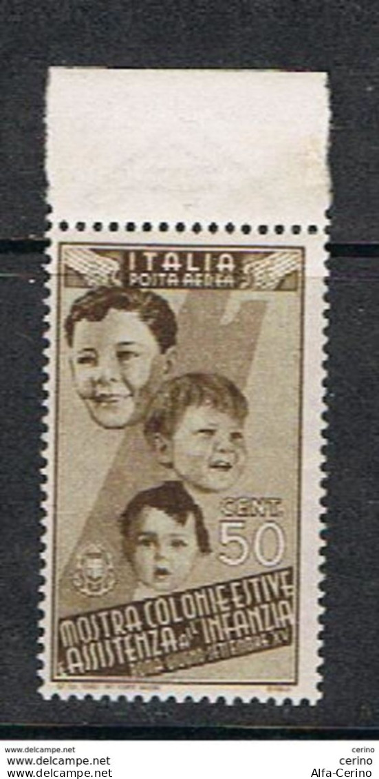 REGNO:  1937  P.A. COLONIE  ESTIVE  -  50 C. BRUNO  N. -  SASS. A 101 - Airmail