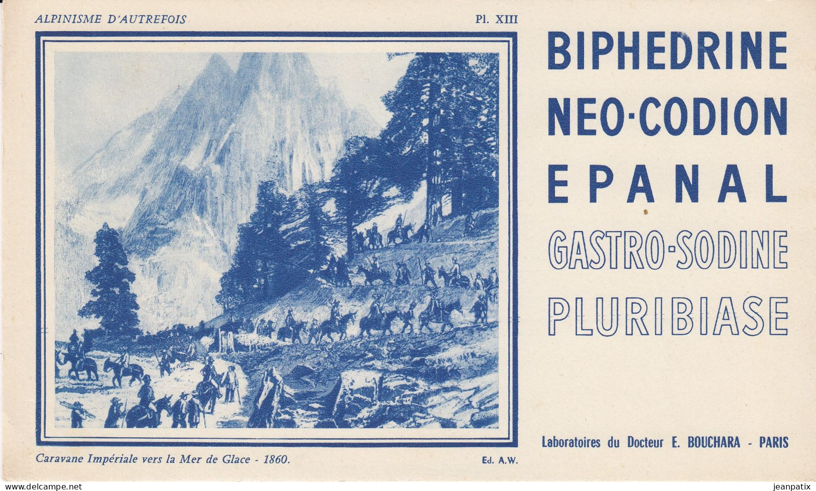 BUVARD & BLOTTER - Pharmacie - BIPHREDRINE - Alpinisme Caravane Impériale Vers La Mer De Glace - Laboratoires BOUCHARA - Produits Pharmaceutiques