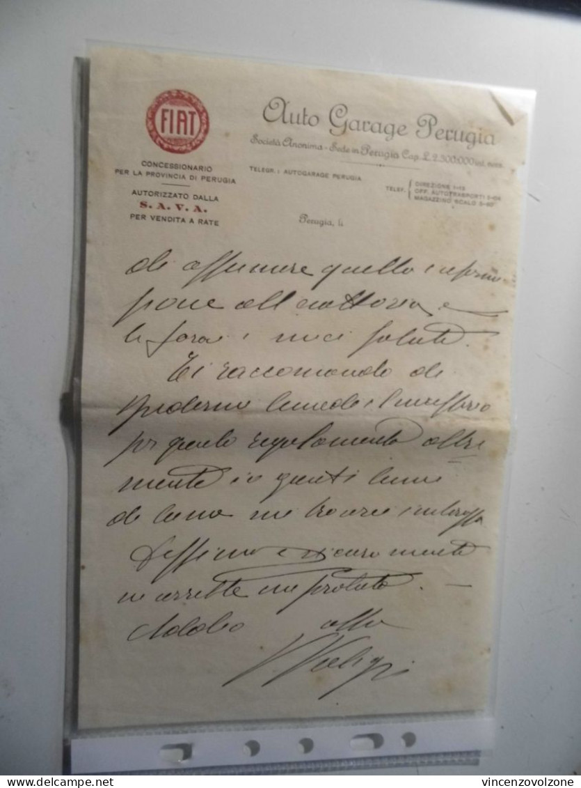 Lettera Manoscritta "AUTO GARAGE PEUGIA" Anni 1940 - Manuscrits