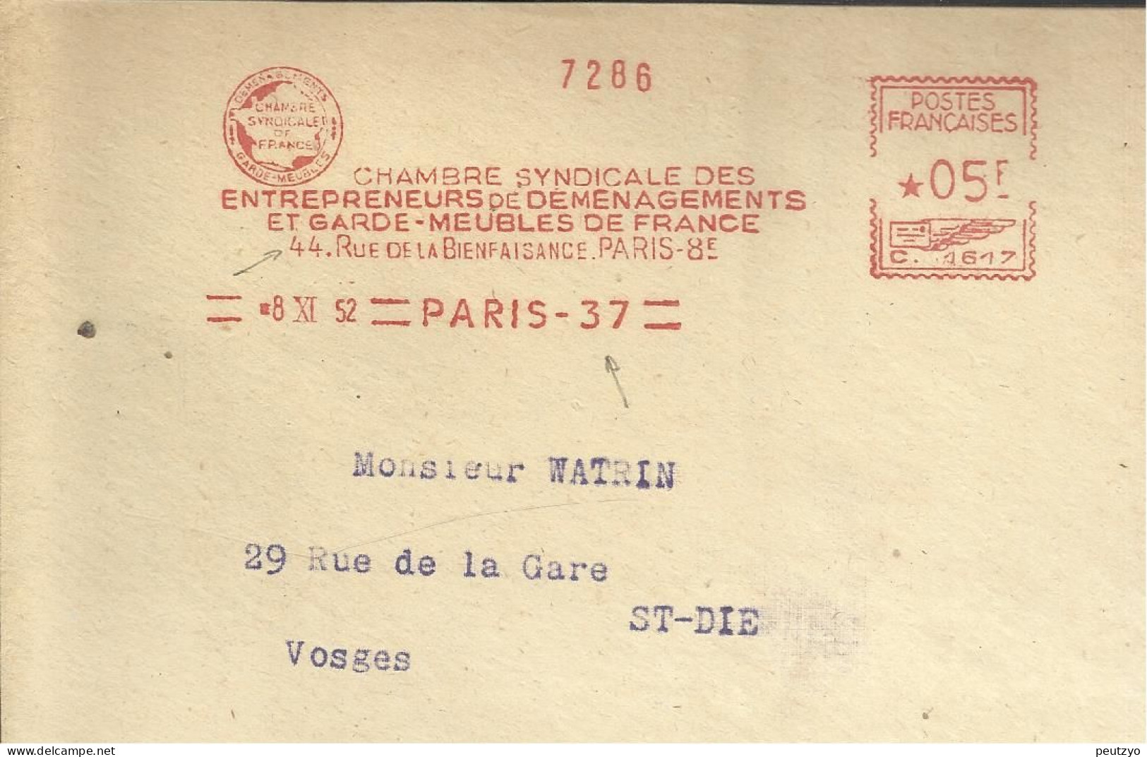 Lettre  EMA Havas C 1952  Chambre Syndicale Des Demenageurs Transport  Metiers 75 Paris    A20/13 - Other (Earth)