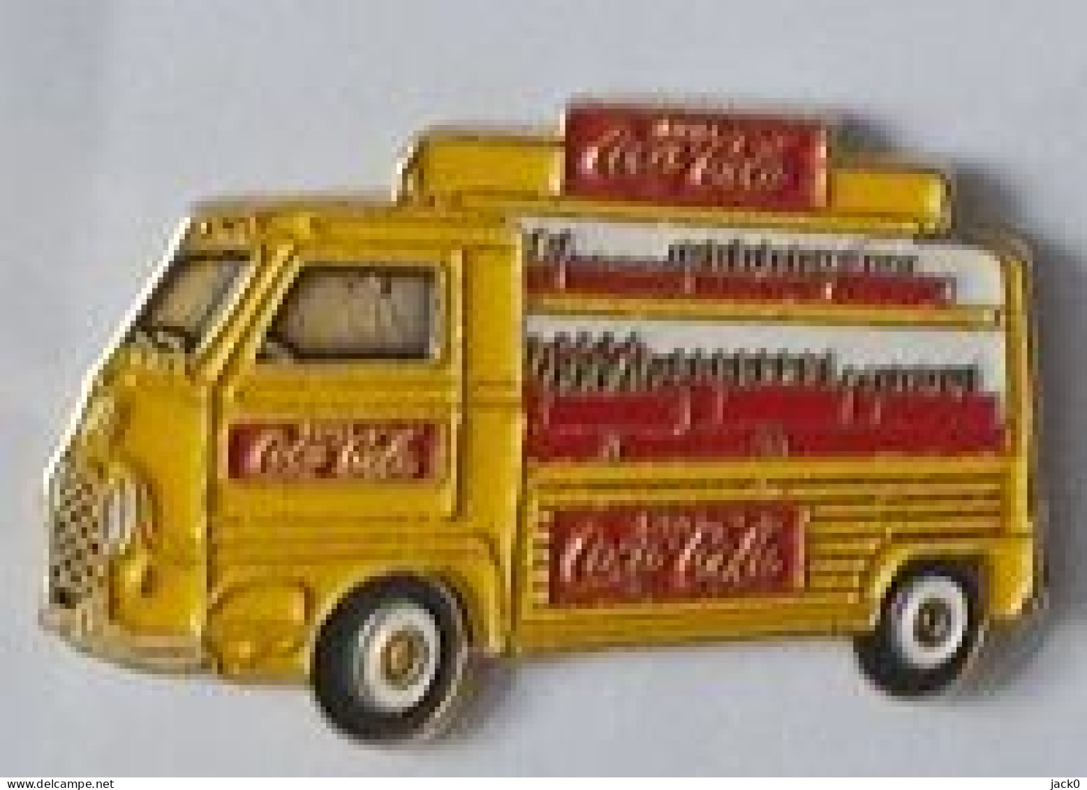 Pin' S Double Attache, Camion  Jaune  Boisson  COCA-COLA  Verso  Buvez Coca-Cola  RENAULT  Tirage 200 - Renault