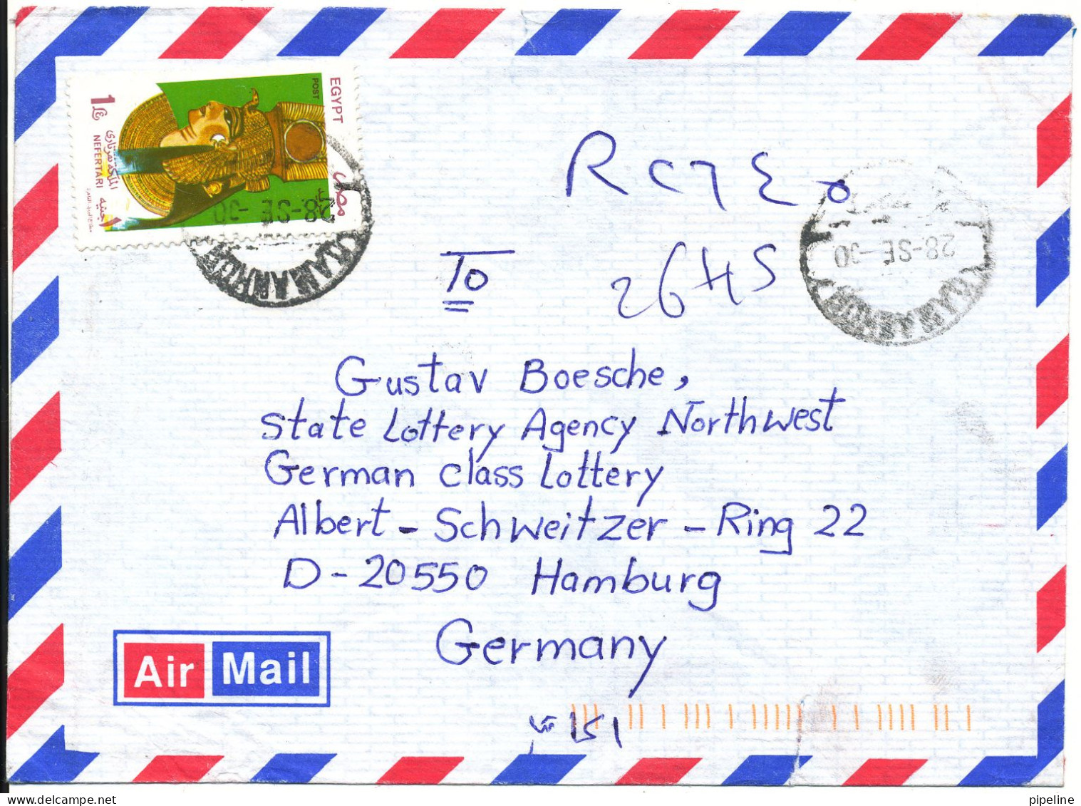 Egypt Registered Air Mail Cover Sent To Germany 4-3-1999 Single Franked 28-9-2000 Also A Stamp On The Backside Of The Co - Luchtpost