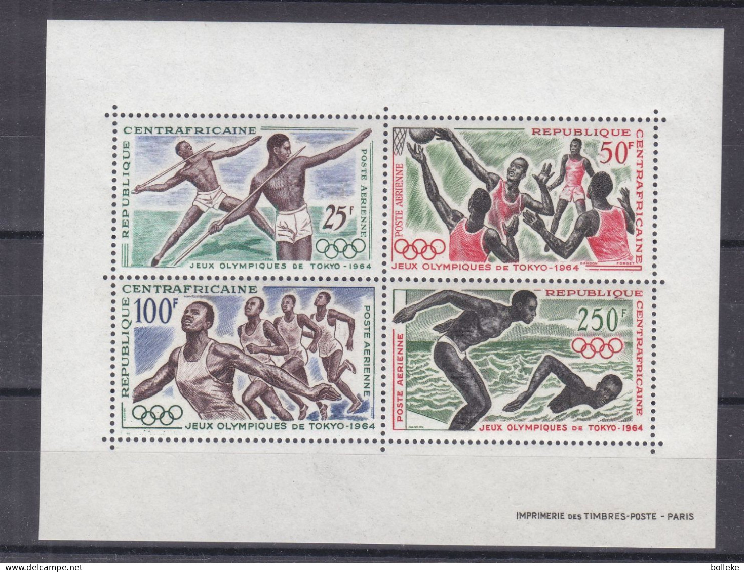 Jeux Olympiques - Tokyo 64 - Centreafricaine - Yvert BF 2 ** - Javelot - Basket - Natation - Valeur 17,50 Euros - Estate 1964: Tokio