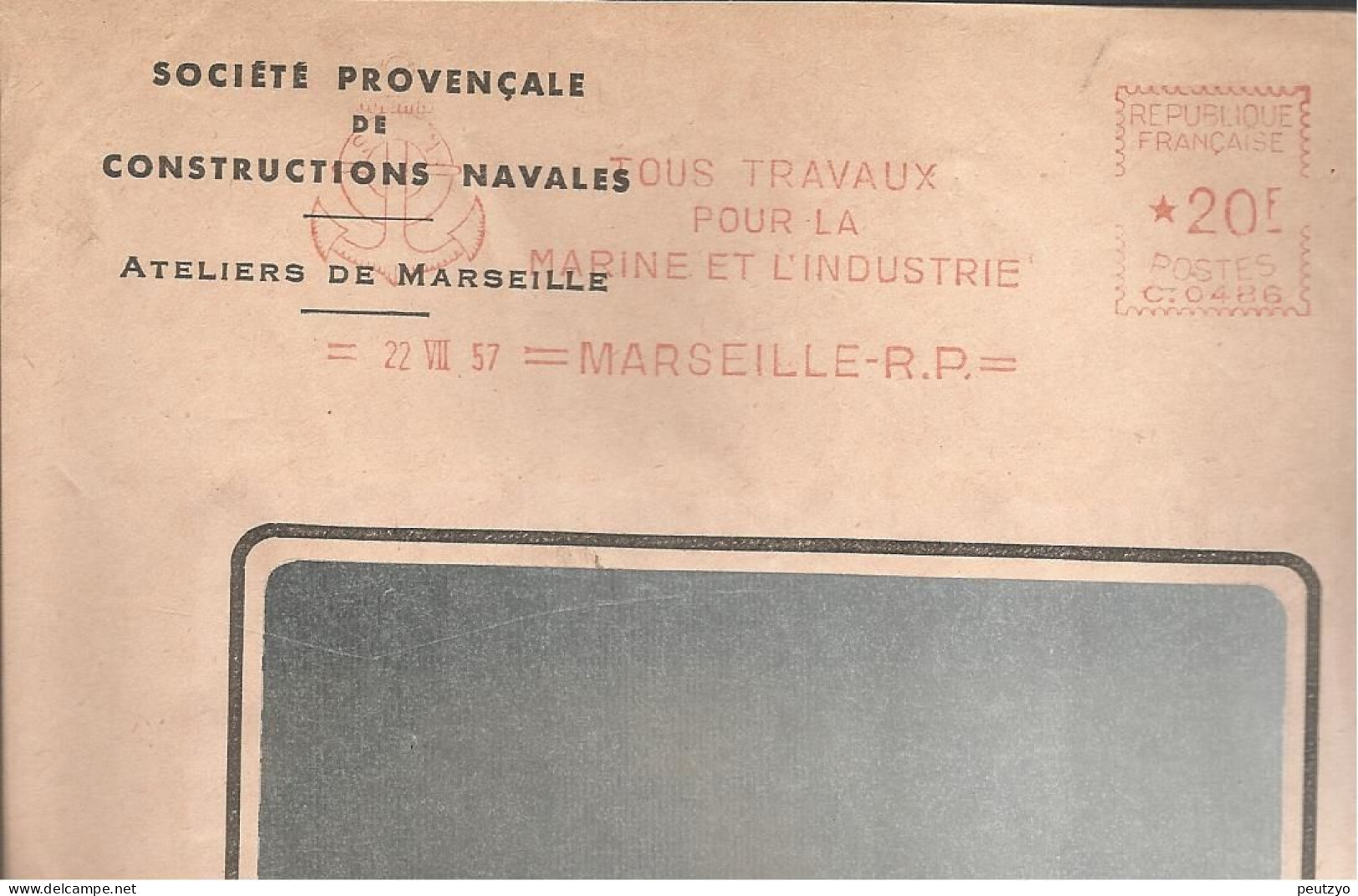 Lettre EMA Havas C 1957 Societe Provencale Construction Navale  Ancre  Ateliers De  Marseille 13   A20/20 - Usines & Industries